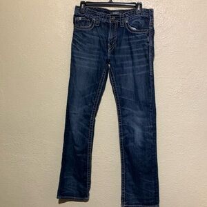 Silver Jeans 30 Blue Embroidered Pockets LOGO 5-Pockets Stretchy Cotton Elastane